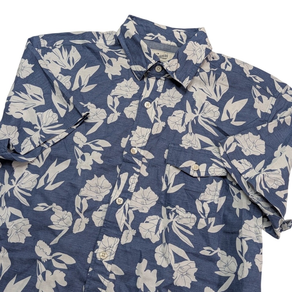 Grayers Hawaiian Floral Linen Blend Camp Shirt Mens Large NWT Blue Button Front